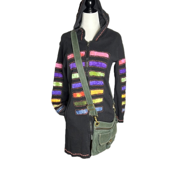 Ark Imports Multi Colour Boho Hippie Tunic Length Full  Zip Long Sleeve Sweater - Picture 1 of 10